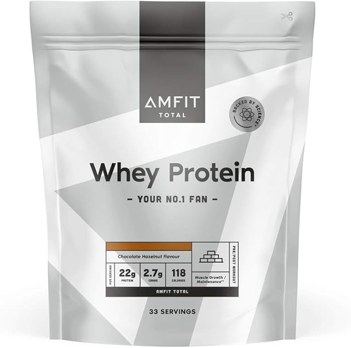 Marque Amazon - Amfit Nutrition Protéines en Poudre de Lactosérum (Whey) Chocolat Noisette 33 portions 1 kg