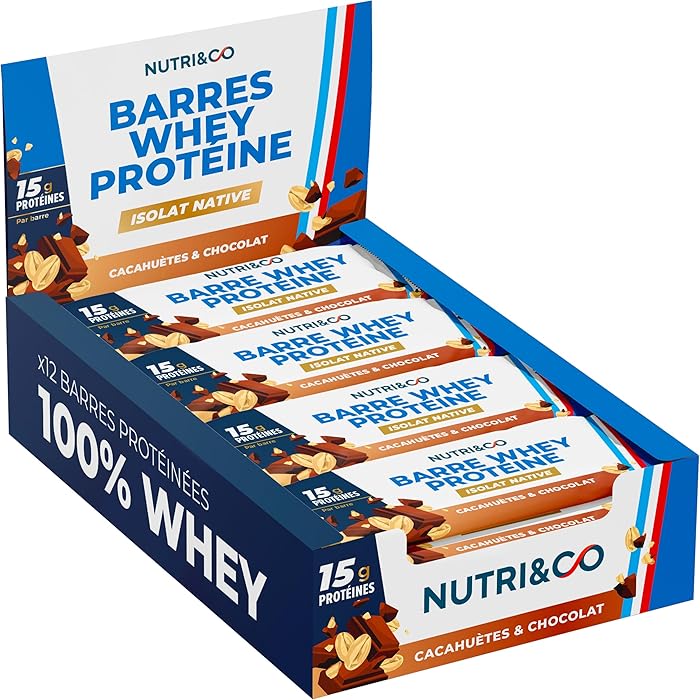 NUTRI & CO Barres ProtÃ©inÃ©es Whey Isolat Native - 15g de ProtÃ©ines - Musculation & RÃ©cupÃ©ration - 100% Clean sans protÃ©ines vÃ©gÃ©tales ni Huile de Palme â€“ Lot de 12 Barres CacahuÃ¨tes & Chocolat