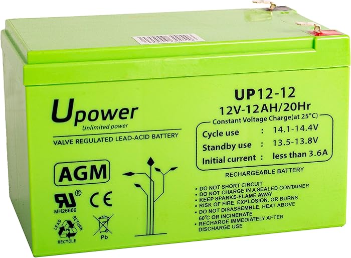 Batterie U-Power Plomb AGM 12V 12Ah F2 6 3mm