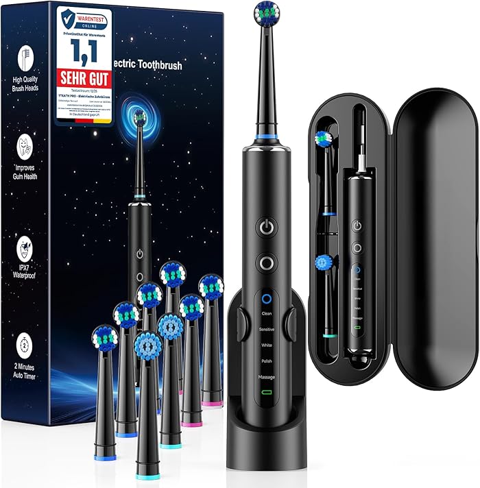 50,000 VPM Round Head Rotary Electric Toothbrush for Adults and Kids