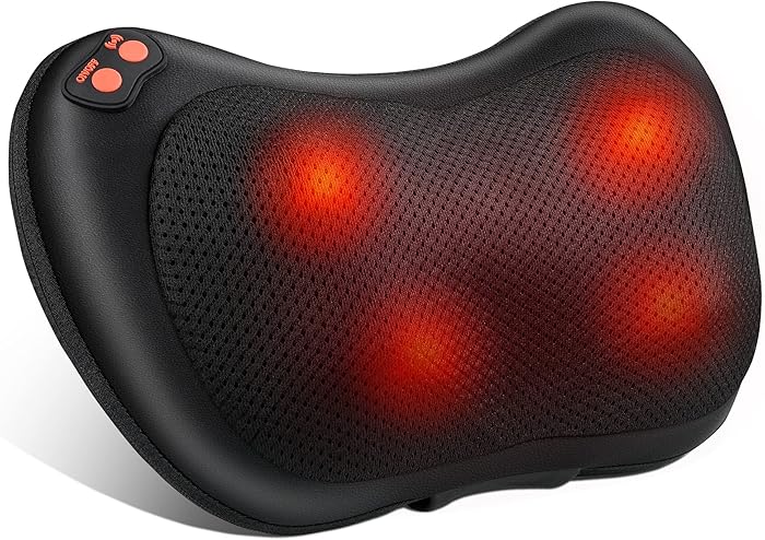 Shiatsu Massage Cushion Heated Back Massager avec 4 nœuds, 3 vitesses ajustables et rotation bidirectionnelle