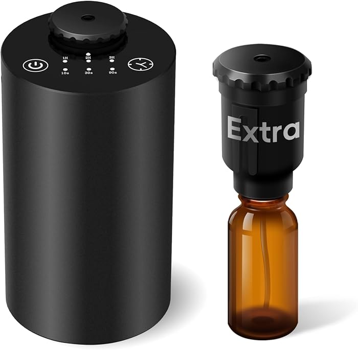 Water Free Essential Oil Diffuser for Home Use Battery Operated Cordless Aluminum Alloy Black with Two Atomizers