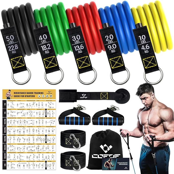 Bodybuilding Elastic Kit 5 Elastic Bodybuilding Elastic Sports with Large Handles Ankle Straps Door Anchor Accessory