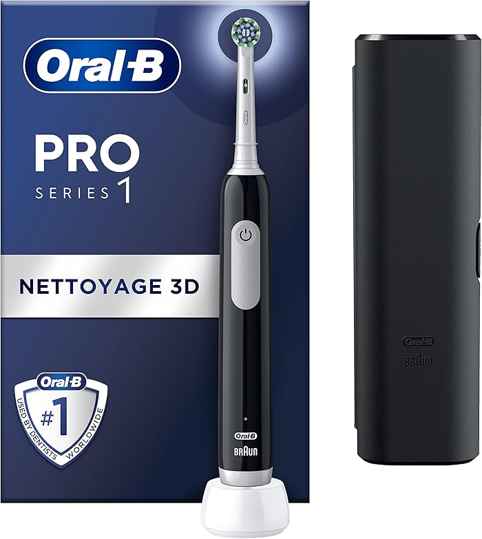 Oral-B Pro 1 Black Electric Toothbrush Pressure Control 3 Cleaning Modes avec étui et chargeur