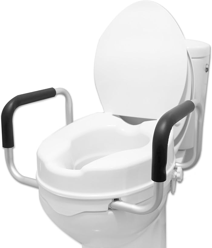 PEPE Mobility Rehausseur Toilette Adulte avec Accoudoir (10 cm Hauteur) SiÃ¨ge WC avec Couvercle Toilette Post OpÃ©ratoire
