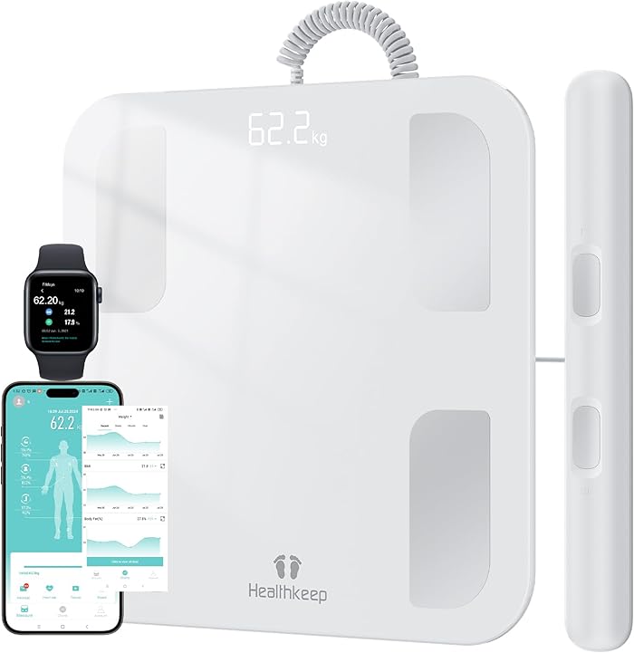 Pèse-personne impédancemètre connectée avec 8 électrodes haute précision composition corporelle complète 18 données corporelles Android iOS