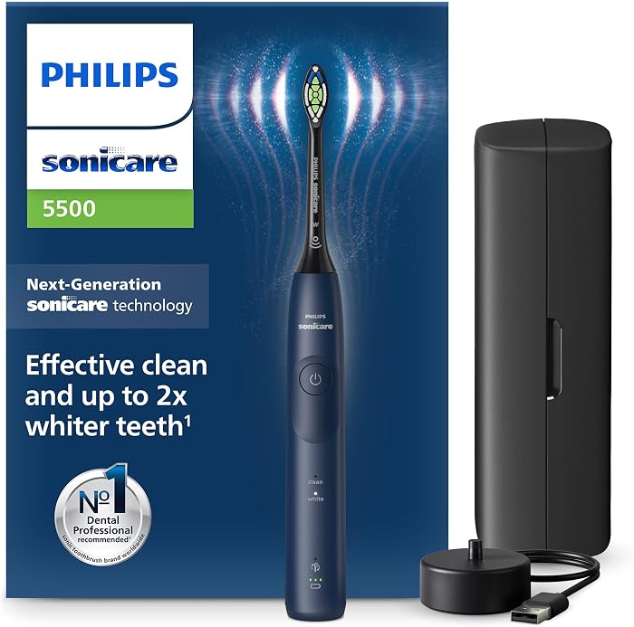 Philips Sonicare 5500 Sonic Electric Toothbrush with 2 Modes Pressure Alert EasyStart SmarTimer and BrushPacer Navy HX7113/01