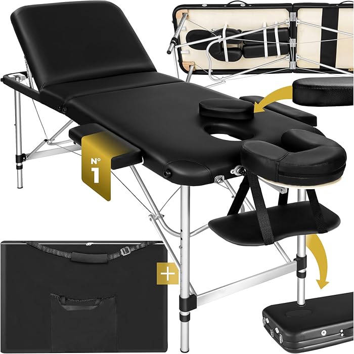 TecTake Table de Massage Pliante Professionnelle 3 Zones Aluminium