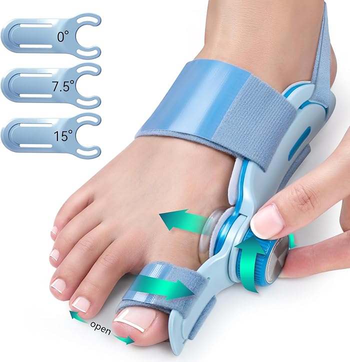Tech Love Orthèses pour Hallux Valgus Plaque De Fixation Pour Hallux Valgus Avec 3 Angles De Fixation Différents Attelle Pour Orteils Séparateur D'Orteils Jour Et Nuit Unisexe Bleu